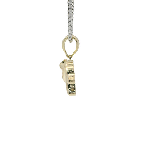 14KT Gold Charm Small 3D Puff Elephant with Flat Back, Red CZ Stone Eye, White CZ Stones Blanket and Bell