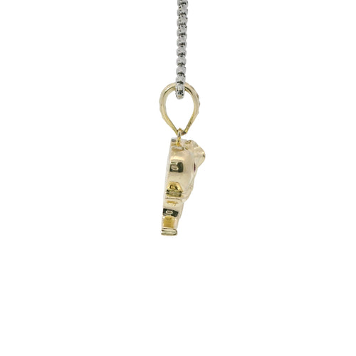 14KT Gold Charm Small 3D Puff Elephant with Flat Back, Red CZ Stone Eye, White CZ Stones Blanket and Bell