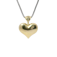 14KT Gold Charm Small Flat Back Puff Heart with White CZ Stones Edge and Bell