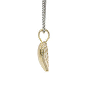 14KT Gold Charm Small Flat Back Puff Heart with White CZ Stones Edge and Bell