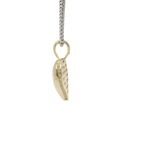 14KT Gold Charm Small Flat Back Puff Heart with White CZ Stones Edge and Bell