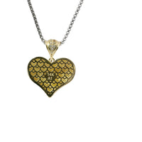 14KT Gold Charm Small Flat Back Puff Heart with White CZ Stones Edge and Bell