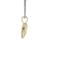 14KT Gold Charm Small Flat Back Puff Heart with White CZ Stones Edge and Bell