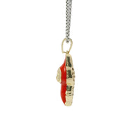 14KT Gold Charm Medium 3D Red Enamel LaBuBu with White CZ Stone Bell