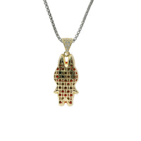 14KT Gold Charm Small 3D Red Enamel LaBuBu Body and White CZ Stones Bell