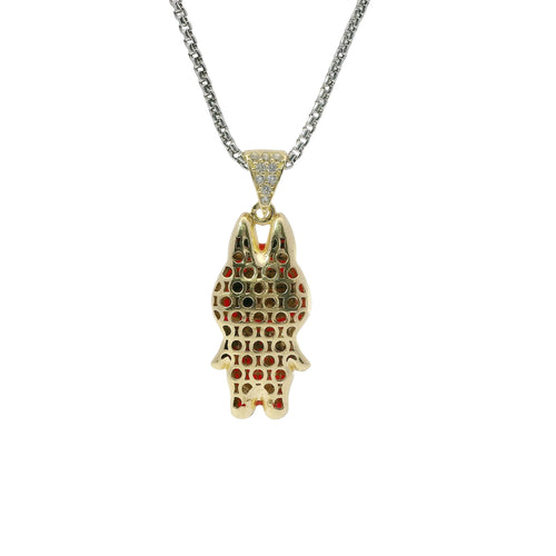 14KT Gold Charm Medium 3D Red Enamel LaBuBu with White CZ Stone Bell