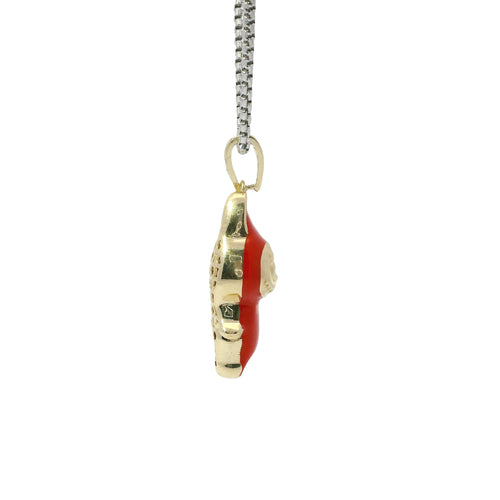 14KT Gold Charm Medium 3D Red Enamel LaBuBu with White CZ Stone Bell