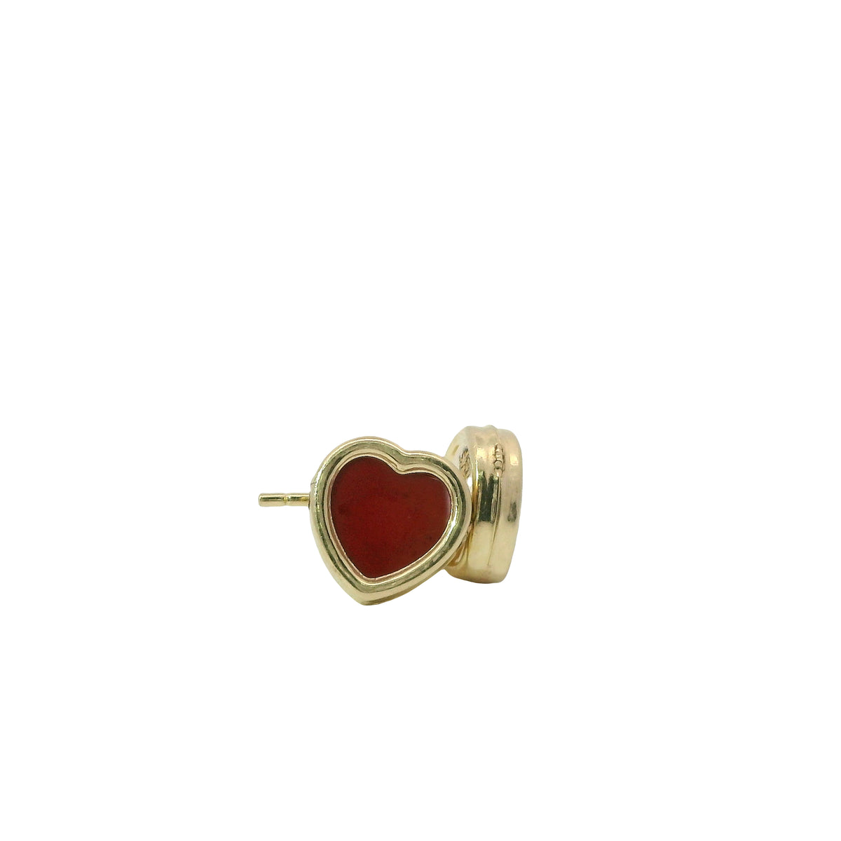 14KT Gold Earrings Small Red Heart with Dotted Border with Push Back Post and Butterfly Backs