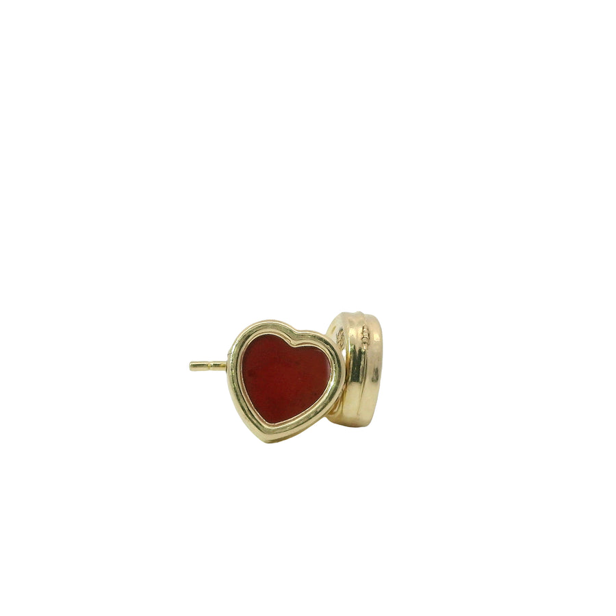 14KT Gold Earrings Small Red Heart with Dotted Border with Push Back Post and Butterfly Backs