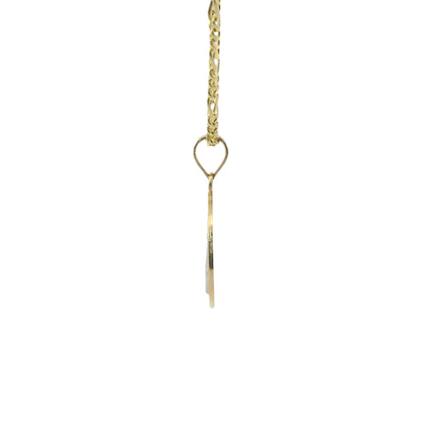 14KT Gold Charm Small Round Two Tone St Benedict Coin with Plain Bell