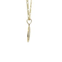 14KT Gold Charm Small Round Two Tone St Benedict Coin with Plain Bell