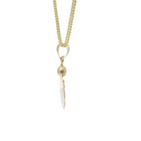 14KT Gold Charm Small Tri Tone Round Graphic Background Crucifix Coin with White CZ Stone Top and Plain Bell