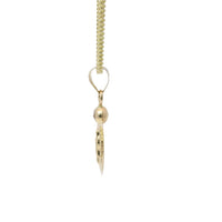 14KT Gold Charm Small Round Sunray Virgin Mary Coin with White CZ Stone Top and Plain Bell