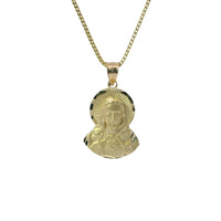 14KT Gold Charm Medium Diamond Cut Jesus Portrait Holding Coin with Plain Bell