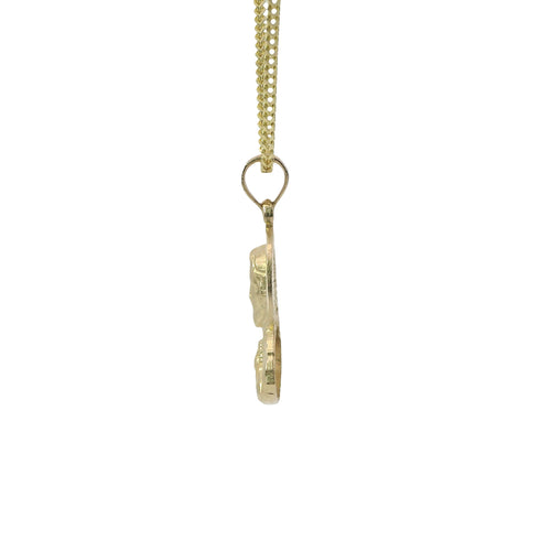 14KT Gold Charm Medium Diamond Cut Jesus Portrait Holding Coin with Plain Bell