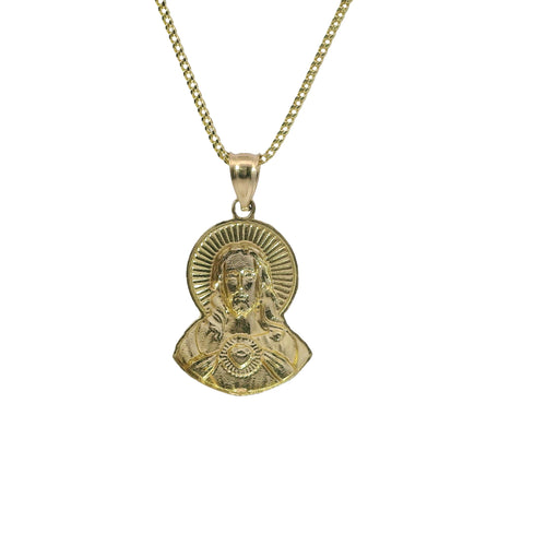 14KT Gold Charm Medium Diamond Cut Jesus Portrait Holding Coin with Plain Bell