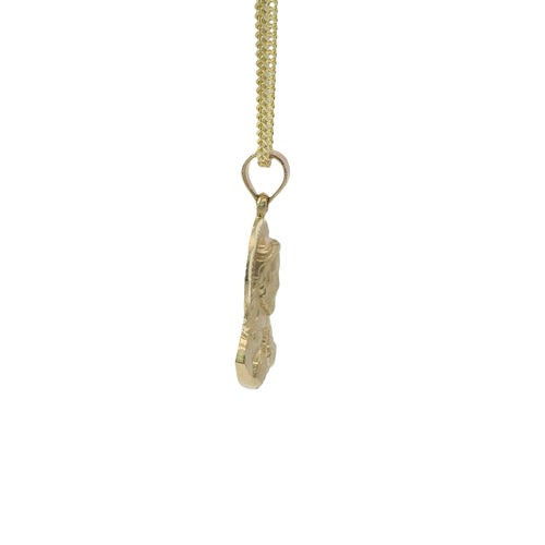 14KT Gold Charm Medium Diamond Cut Jesus Portrait Holding Coin with Plain Bell