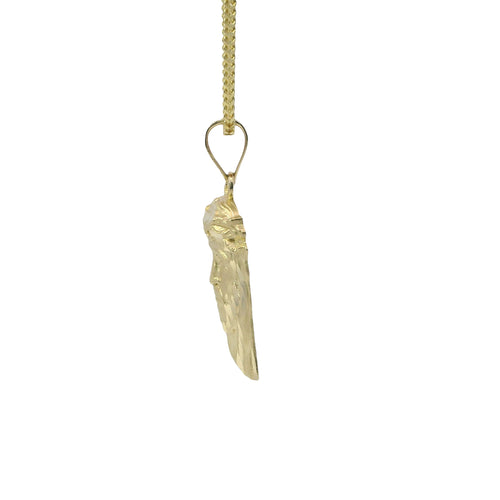 14KT Gold Charm Small Diamond Cut Slant Bottom Jesus Head Front Portrait with Plain Bell