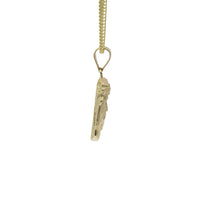 14KT Gold Charm Small Diamond Cut Slant Bottom Jesus Head Front Portrait with Plain Bell
