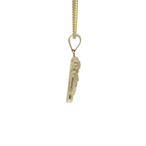 14KT Gold Charm Small Diamond Cut Slant Bottom Jesus Head Front Portrait with Plain Bell