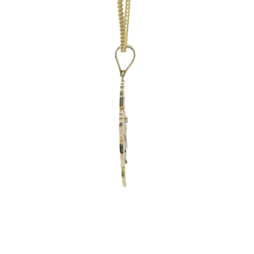 14KT Gold Charm Small Two Tone Crucifix Cross with Virgin Mary and St Benedict Sides Cross with Plain Bell