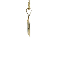 14KT Gold Charm Small Oval Two Tone St Jude Coin with Greek Border and Plain Bell