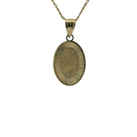 14KT Gold Charm Small Oval Two Tone St Jude Coin with Greek Border and Plain Bell