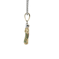 14KT Gold Charm Small 3D Tri Tone St Jude Figurine with Green CZ Stones Robe, White CZ Stones Halo, and Plain Bell