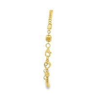 14KT Gold Bracelet Miami Cuban Plain Sunray Heart with Three Tri Tone Beads Center Coin 3mm