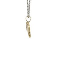 14KT Gold Charm Small Tri Tone Elephant with Pink CZ Stone Eye and Diamond Cut Rose Gold Curved Blanket Plain Bell
