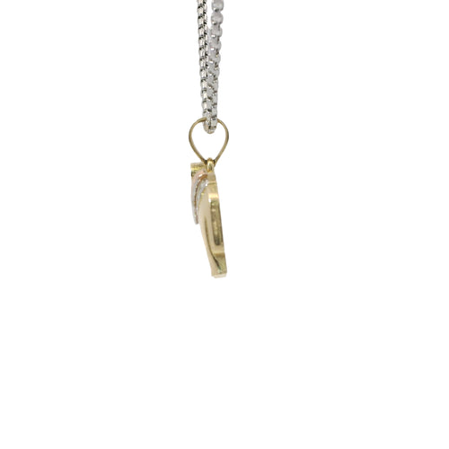 14KT Gold Charm Small Tri Tone Elephant with Pink CZ Stone Eye and Diamond Cut Rose Gold Curved Blanket Plain Bell