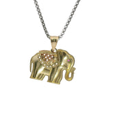 14KT Gold Charm Small Tri Tone Elephant with Pink CZ Stone Eye and Diamond Cut Rose Gold Curved Blanket Plain Bell