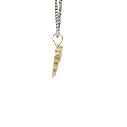 14KT Gold Charm Small Tri Tone Elephant with Pink CZ Stone Eye and Diamond Cut Rose Gold Curved Blanket Plain Bell