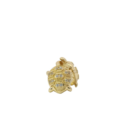 14KT Gold Earrings Small White CZ Stones Nugget Turtle with Push Back Post and Butterfly Backs