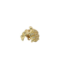 14KT Gold Earrings Small White CZ Stones Nugget Turtle with Push Back Post and Butterfly Backs