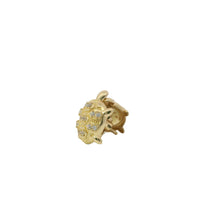 14KT Gold Earrings Small White CZ Stones Nugget Turtle with Push Back Post and Butterfly Backs
