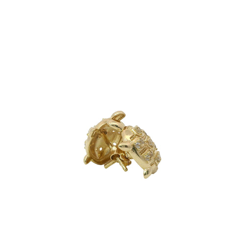 14KT Gold Earrings Small White CZ Stones Nugget Turtle with Push Back Post and Butterfly Backs