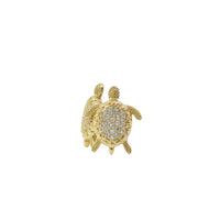 14KT Gold Earrings Small White CZ Stones Sea Turtle with Push Back Post and Butterfly Backs