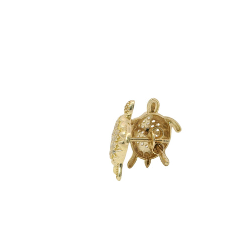 14KT Gold Earrings Small White CZ Stones Sea Turtle with Push Back Post and Butterfly Backs