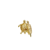 14KT Gold Earrings Small White CZ Stones Sea Turtle with Push Back Post and Butterfly Backs
