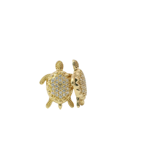 14KT Gold Earrings Small White CZ Stones Sea Turtle with Push Back Post and Butterfly Backs