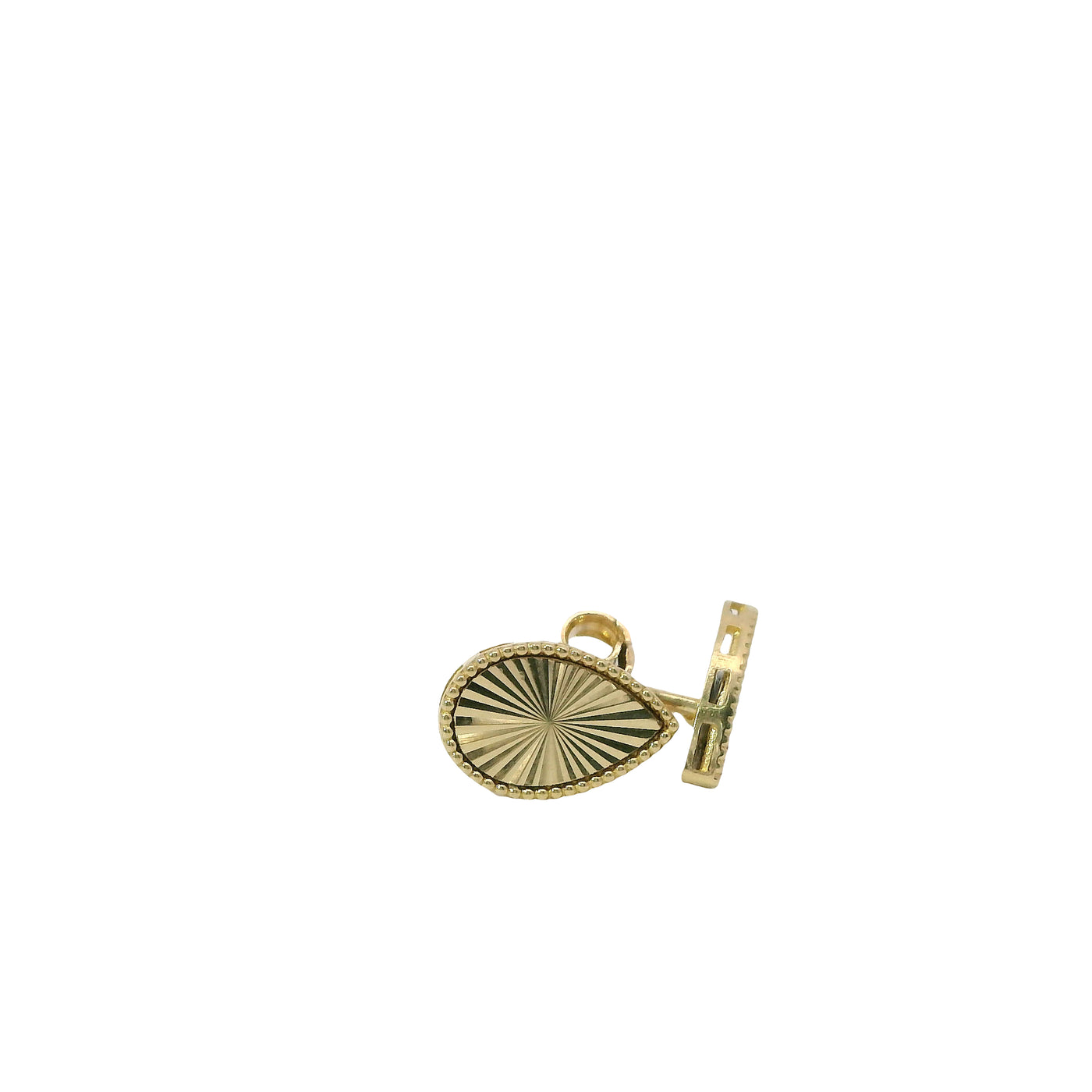 14KT Gold Earrings Small Sunray Tear Drop with Dotted Border, Push Back Post and Butterfly Backs