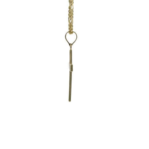 14KT Gold Charm Small Wavy Line Center Cross with Plain Bell