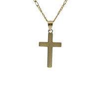 14KT Gold Charm Small Wavy Line Center Cross with Plain Bell
