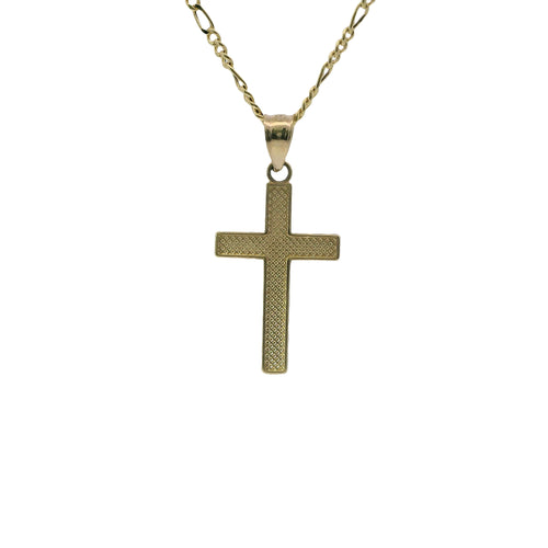 14KT Gold Charm Small Wavy Line Center Cross with Plain Bell