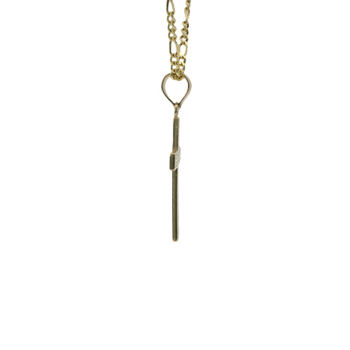 14KT Gold Charm Small Wavy Line Center Cross with Plain Bell