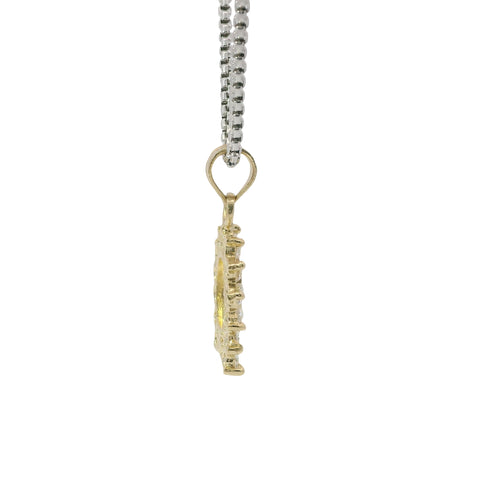 14KT Gold Charm Small Horsehead Center with White CZ Stones Horseshoe Border and Plain Bell