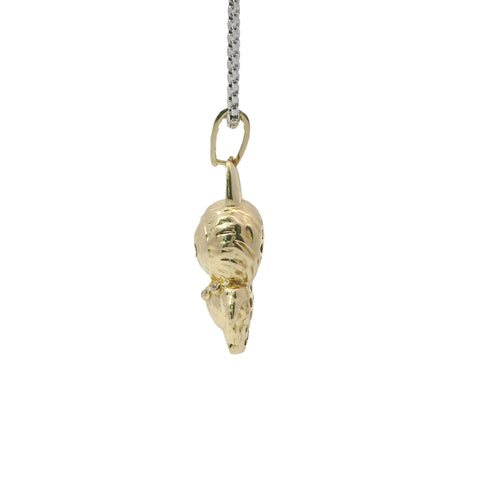 14KT Gold Charm Small 3D Diamond Cut LaBuBu Body, White CZ Stones Necklace, Black Enamel Eyes and White CZ Stones Bell