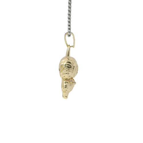 14KT Gold Charm Small 3D Diamond Cut LaBuBu Body, White CZ Stones Necklace, Black Enamel Eyes and White CZ Stones Bell