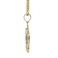 14KT Gold Charm Women's Tri Tone Virgin Mary Tiara with Two White CZ Top Stones and Five White CZ Stones Tiara Band with Plain Split Band